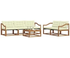 Lauko sofos komplektas su pagalve 6 pcs Natūralus ir grietinėlė