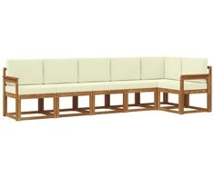 Lauko sofos komplektas su pagalve 6 pcs Natūralus ir grietinėlė
