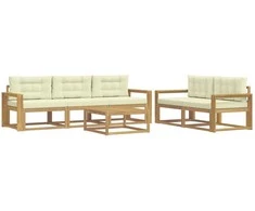 Lauko sofos komplektas su pagalve 6 pcs Balta ir kreminė