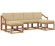 Lauko sofos komplektas su pagalve 6 pcs Natūralus ir bežinis