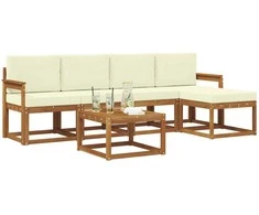 Lauko sofos komplektas su pagalve 6 pcs Natūralus ir grietinėlė