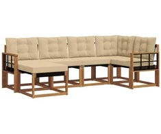 Lauko sofos komplektas su pagalve 6 pcs Natūralus ir bežinis