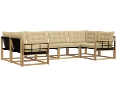 Lauko sofos komplektas su pagalve 6 pcs Balta ir kreminė
