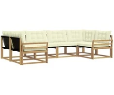 Lauko sofos komplektas su pagalve 6 pcs Balta ir kreminė
