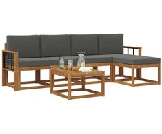 Lauko sofos komplektas su pagalve 6 pcs Natūralus ir antracitas