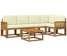 Lauko sofos komplektas su pagalve 6 pcs Natūralus ir grietinėlė