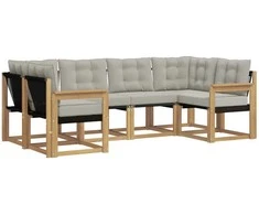 Lauko sofos komplektas su pagalve 6 pcs Balta ir šviesiai pilka