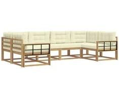 Lauko sofos komplektas su pagalve 6 pcs Balta ir kreminė