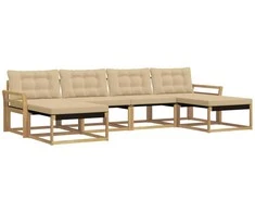 Lauko sofos komplektas su pagalve 6 pcs Balta ir kreminė