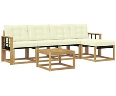 Lauko sofos komplektas su pagalve 6 pcs Balta ir kreminė