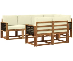 Lauko sofos komplektas su pagalve 7 pcs Natūralus ir grietinėlė