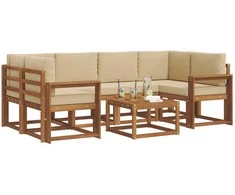 Lauko baldų komplektas Lauko sofos komplektas su pagalve 7 pcs Natūralus ir bežinis