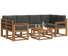 Lauko baldų komplektas Lauko sofos komplektas su pagalve 7 pcs Natūralus ir antracitas