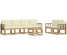 Lauko sofos komplektas su pagalve 7 pcs Balta ir kreminė