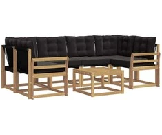 Lauko sofos komplektas su pagalve 7 pcs Balta ir juoda