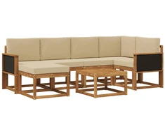 Lauko sofos komplektas su pagalve 7 pcs Natūralus ir bežinis