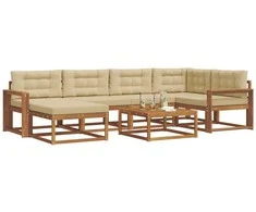 Lauko sofos komplektas su pagalve 7 pcs Natūralus ir bežinis