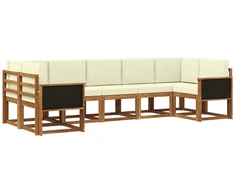 Lauko sofos komplektas su pagalve 7 pcs Natūralus ir grietinėlė