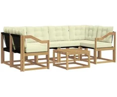 Lauko sofos komplektas su pagalve 7 pcs Balta ir kreminė
