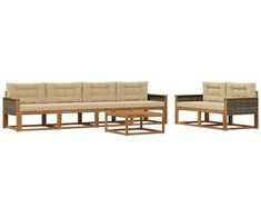 Lauko sofos komplektas su pagalve 7 pcs Natūralus ir bežinis