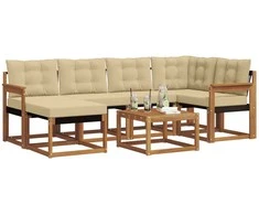 Lauko sofos komplektas su pagalve 7 pcs Natūralus ir bežinis