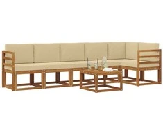 Lauko sofos komplektas su pagalve 7 pcs Natūralus ir bežinis