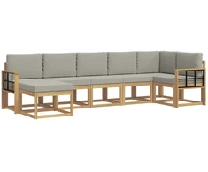 Lauko sofos komplektas su pagalve 7 pcs Balta ir šviesiai pilka