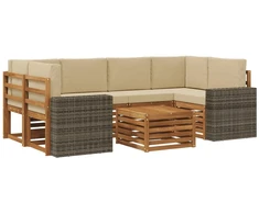 Lauko sofos komplektas su pagalve 7 pcs Natūralus ir bežinis