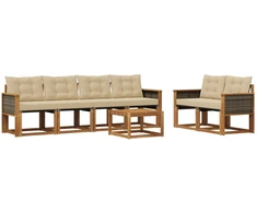 Lauko sofos komplektas su pagalve 7 pcs Natūralus ir bežinis