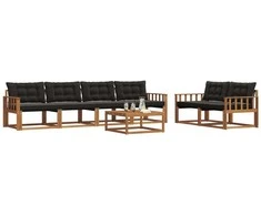 Lauko sofos komplektas su pagalve 7 pcs Natūrali ir juoda