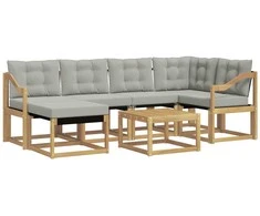 Lauko sofos komplektas su pagalve 7 pcs Balta ir šviesiai pilka