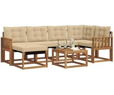 Lauko sofos komplektas su pagalve 7 pcs Natūralus ir bežinis