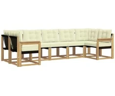 Lauko sofos komplektas su pagalve 7 pcs Balta ir kreminė