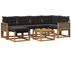 Lauko sofos komplektas su pagalve 7 pcs Natūrali ir juoda