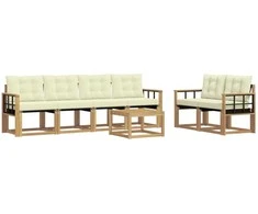 Lauko sofos komplektas su pagalve 7 pcs Balta ir kreminė