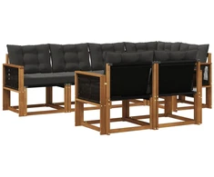 Lauko sofos komplektas su pagalve 7 pcs Natūrali ir juoda