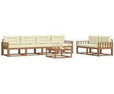 Lauko sofos komplektas su pagalve 7 pcs Natūralus ir grietinėlė