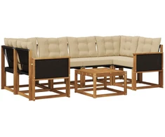 Lauko sofos komplektas su pagalve 7 pcs Natūralus ir bežinis