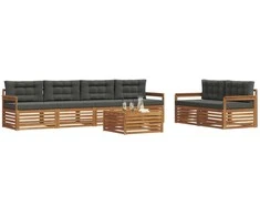 Lauko sofos komplektas su pagalve 7 pcs Natūralus ir antracitas