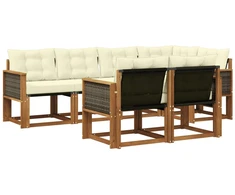 Lauko sofos komplektas su pagalve 7 pcs Natūralus ir grietinėlė