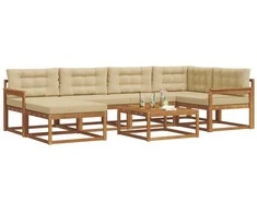 Lauko sofos komplektas su pagalve 7 pcs Natūralus ir bežinis