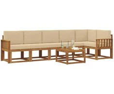 Lauko sofos komplektas su pagalve 7 pcs Natūralus ir bežinis