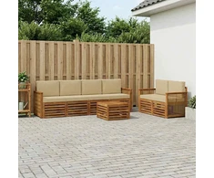 Lauko sofos komplektas su pagalve 7 pcs Natūralus ir bežinis