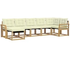 Lauko sofos komplektas su pagalve 7 pcs Balta ir kreminė