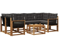 Lauko sofos komplektas su pagalve 7 pcs Natūrali ir juoda
