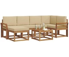 Lauko sofos komplektas su pagalve 7 pcs Natūralus ir bežinis