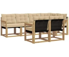 Lauko sofos komplektas su pagalve 7 pcs Balta ir kreminė