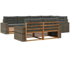 Lauko sofos komplektas su pagalve 7 pcs Natūralus ir antracitas