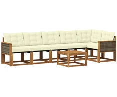 Lauko sofos komplektas su pagalve 7 pcs Natūralus ir grietinėlė