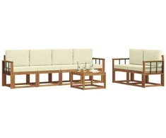 Lauko sofos komplektas su pagalve 7 pcs Natūralus ir grietinėlė